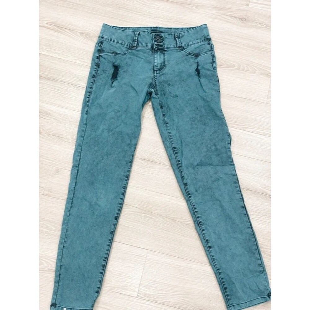 Lovesick Teal Acid Wash Distressed Skinny Jeans Women’s Size 11